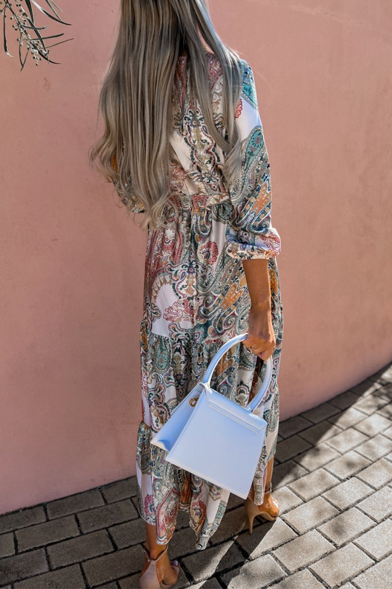 Print Neck Cake Skirt Dresses(3 Colors)