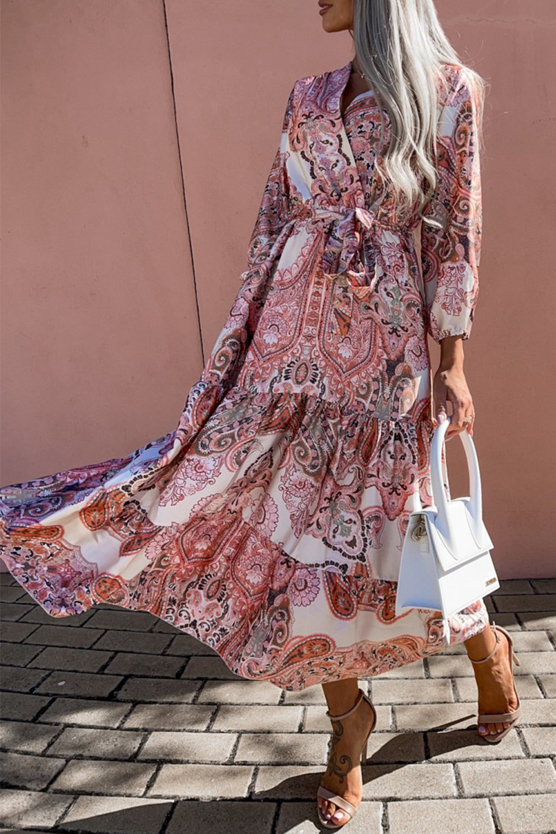 Print Neck Cake Skirt Dresses(3 Colors)