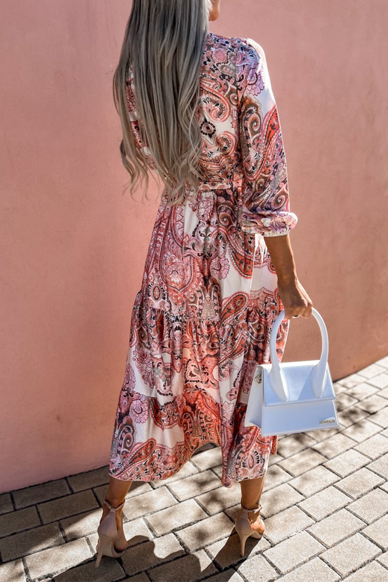 Print Neck Cake Skirt Dresses(3 Colors)