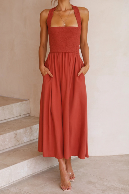 Patchwork Halter Waist Skirt Dresses(3 Colors)