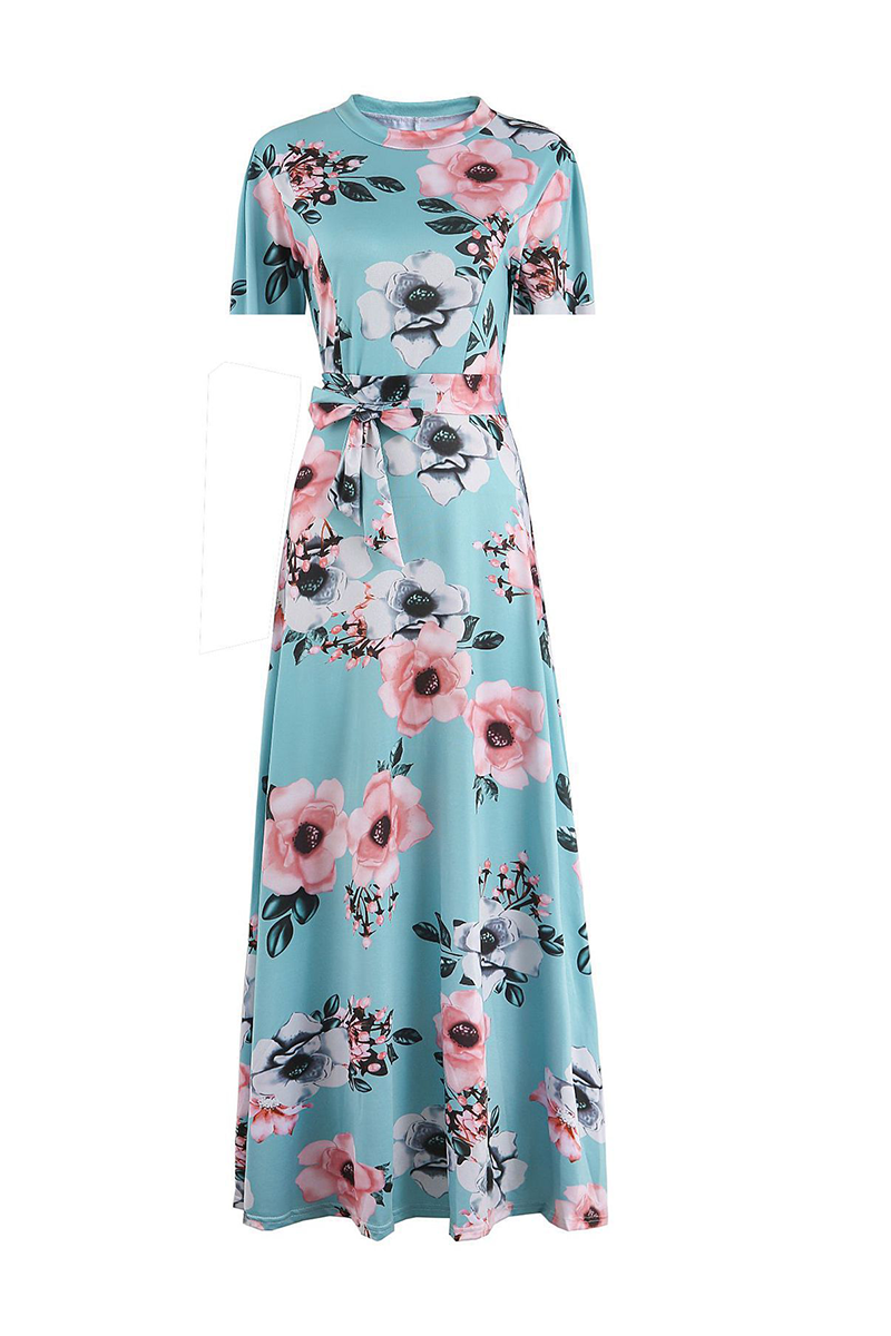 Print Half a Turtleneck Waist Skirt Dresses(3 Colors)