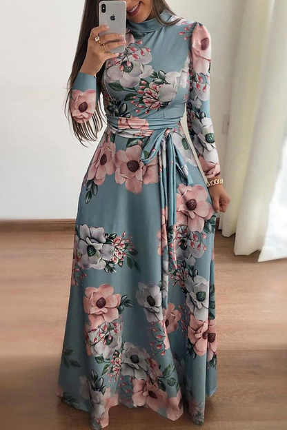 Print Half a Turtleneck Cake Skirt Dresses(3 Colors)