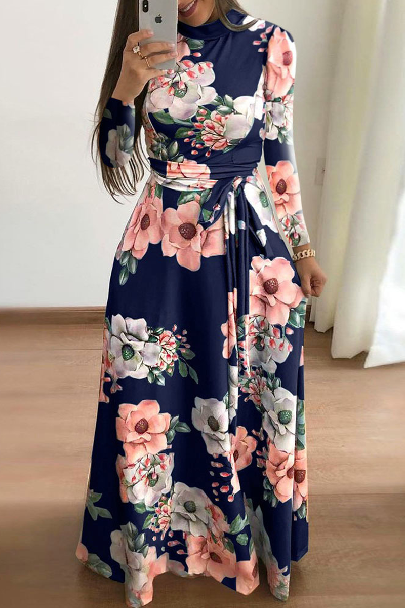 Print Half a Turtleneck Cake Skirt Dresses(3 Colors)