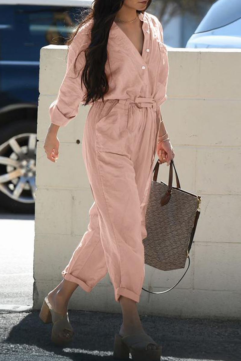 Patchwork V Neck Harlan Jumpsuits(3 Colors)