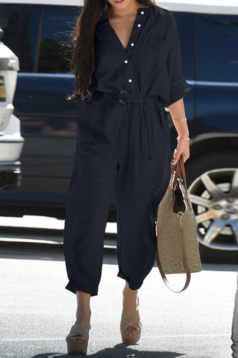 Patchwork V Neck Harlan Jumpsuits(3 Colors)