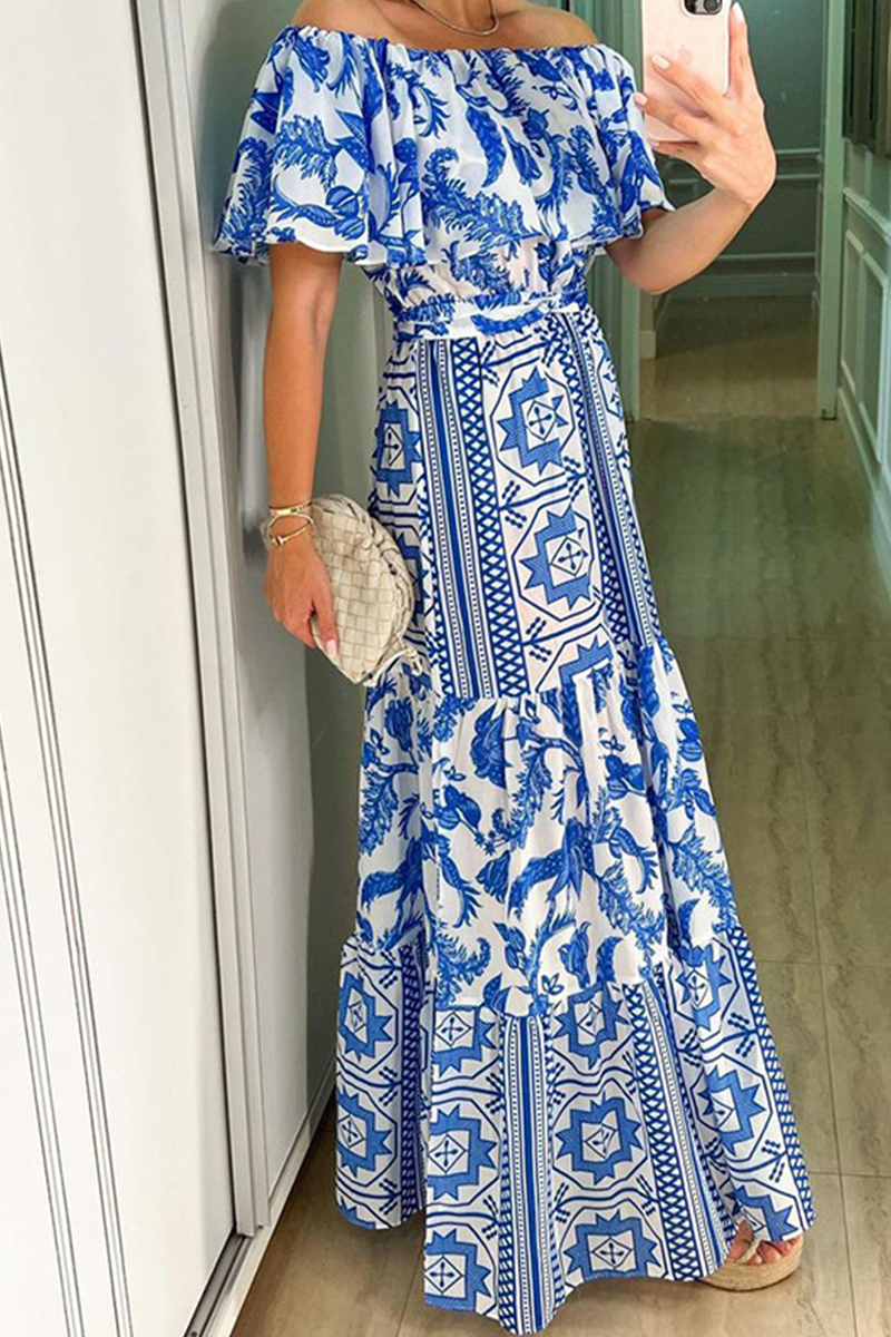 Printoff the Shoulder Cake Skirt Dresses