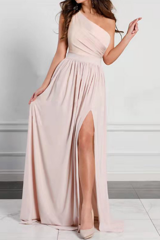 Slit One Shoulder Waist Skirt Dresses(5 Colors)