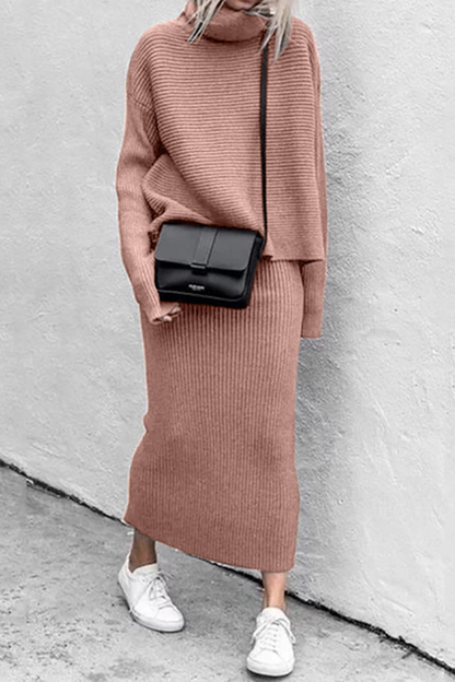 Split Joint Turtleneck Long Sleeve Two Pieces(5 Colors)