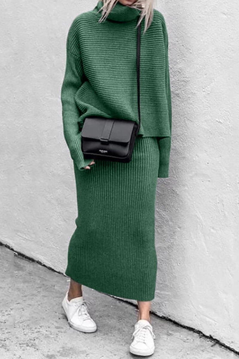 Split Joint Turtleneck Long Sleeve Two Pieces(5 Colors)