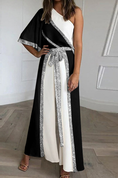 Split Joint One Shoulder Loose Jumpsuits(3 Colors)