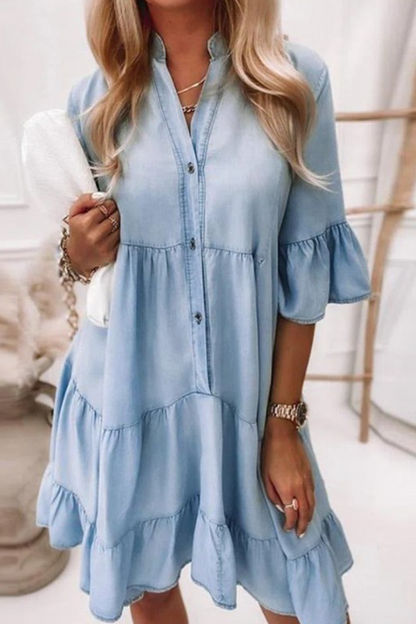 Flounce Mandarin Collar Cake Skirt Dresses