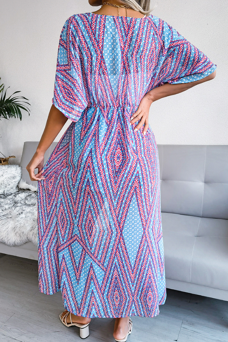 Print Split Joint Cardigan Collar Waist Skirt Dresses(3 Colors)