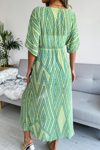 Print Split Joint Cardigan Collar Waist Skirt Dresses(3 Colors)