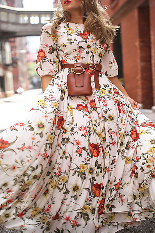 Print O Neck Cake Skirt Dresses(3 Colors)