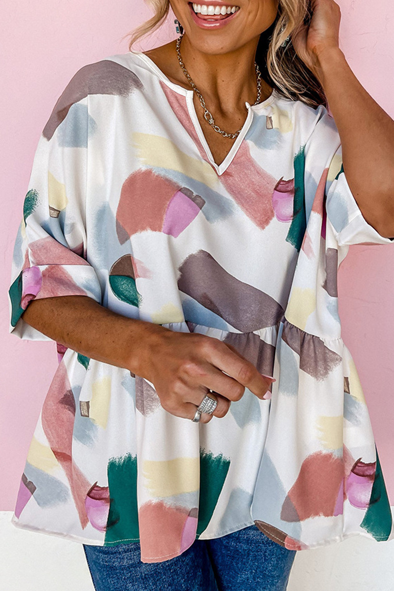 Print Flounce V Neck T-shirts