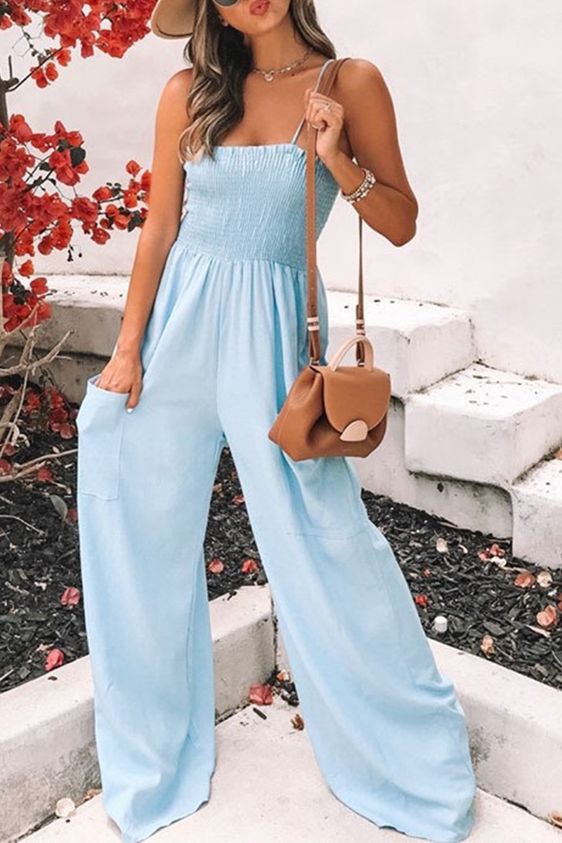 Living Pocket Spaghetti Strap Loose Jumpsuits(5 Colors)