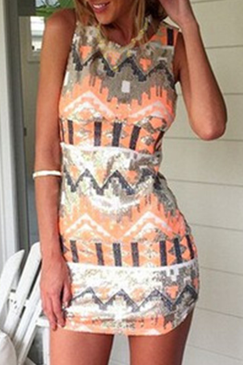 Print O Neck Pencil Skirt Dresses