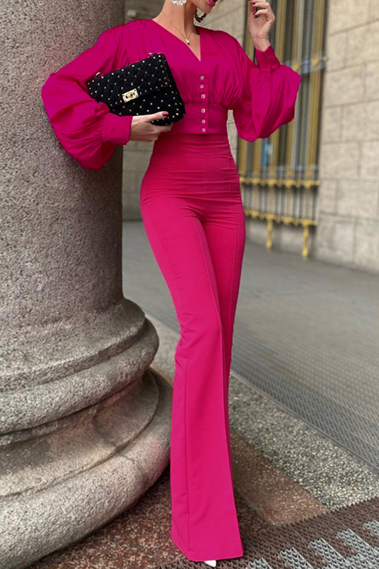 Patchwork V Neck Long Sleeve Two Pieces