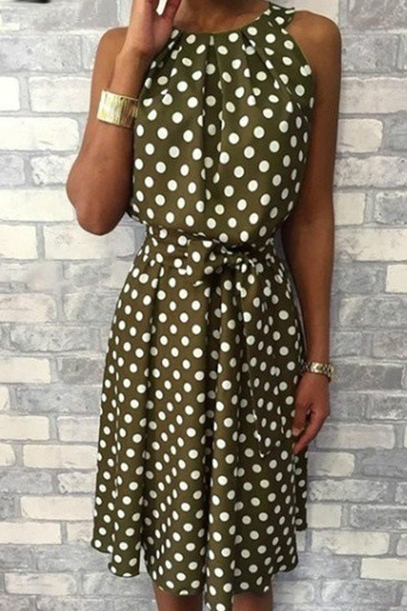 Dot Split Joint Halter Waist Skirt Dresses(6 Colors)