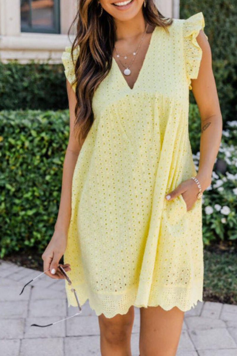 Lace V Neck Cake Skirt Dresses(12 Colors)