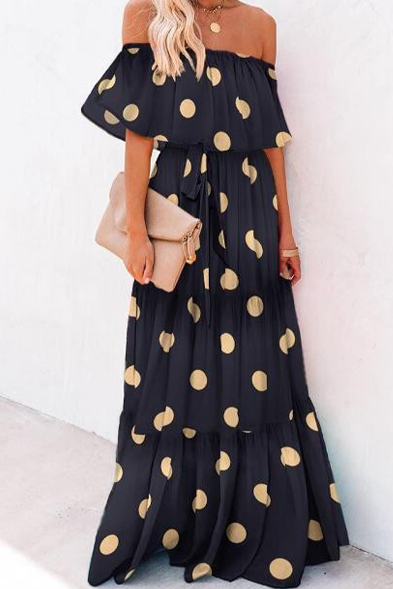 Gradual Change Flounce Off the Shoulder Cake Skirt Dresses