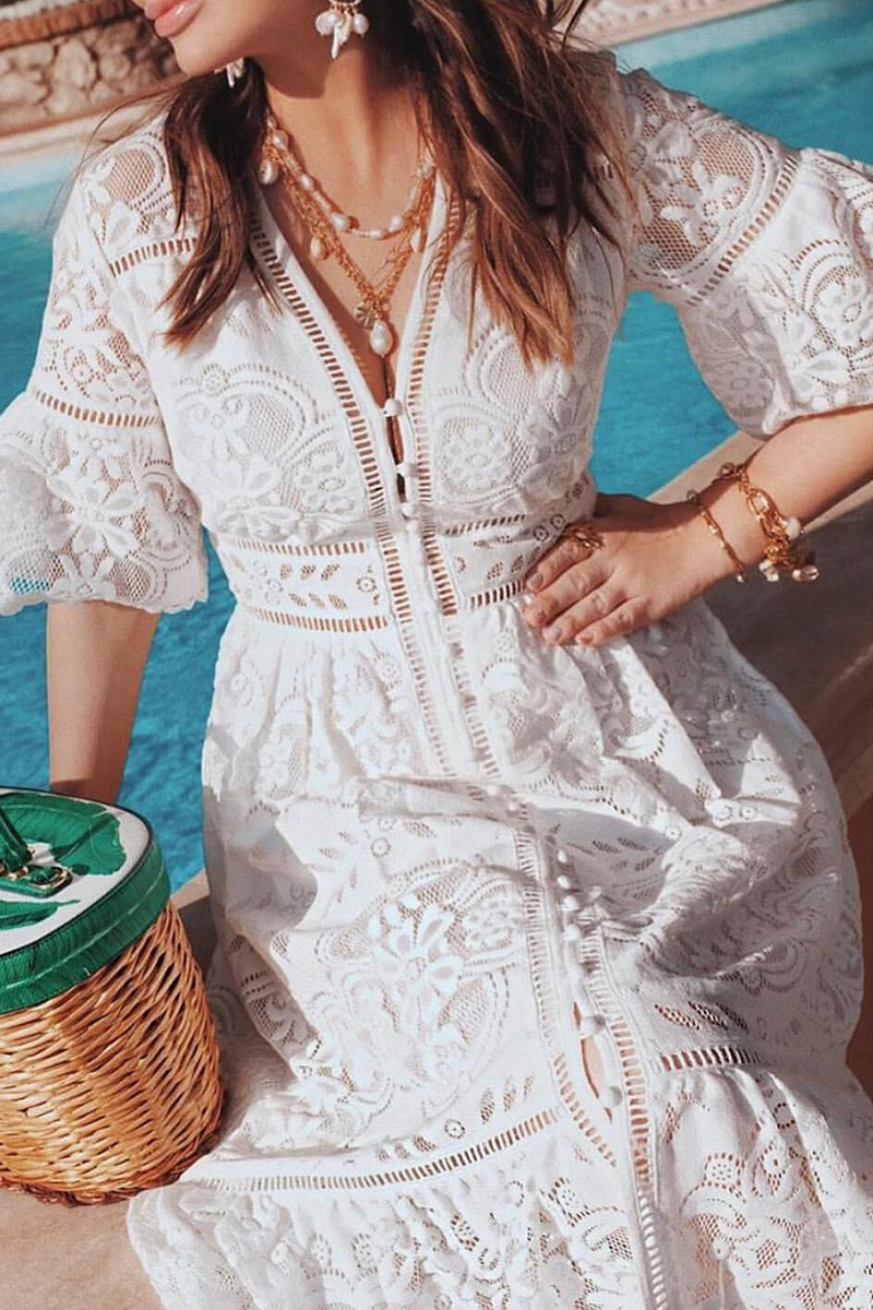 Patchwork V Neck Waist Skirt Dresses(3 Colors)