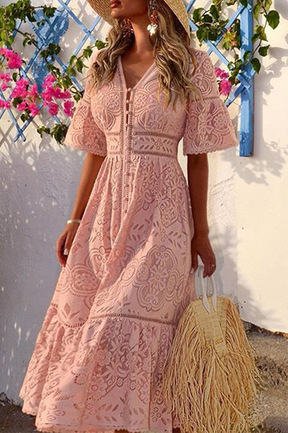 V Neck Waist Skirt Dresses(3 Colors)