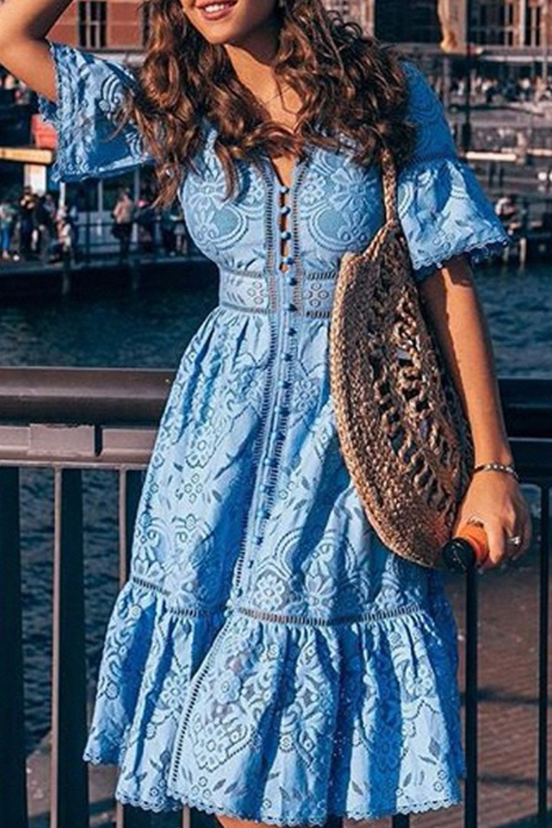V Neck Waist Skirt Dresses(3 Colors)