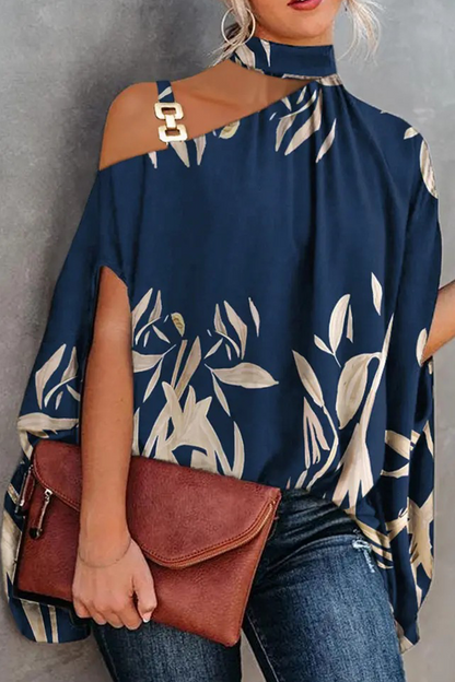 Print Patchwork One Shoulder Blouses(5 Colors)