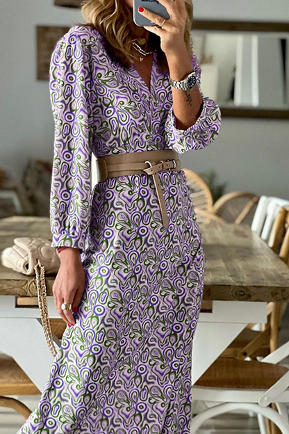 Print Patchwork V Neck Waist Skirt Dresses