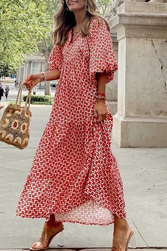 Print Patchwork V Neck Cake Skirt Dresses(10 Colors)