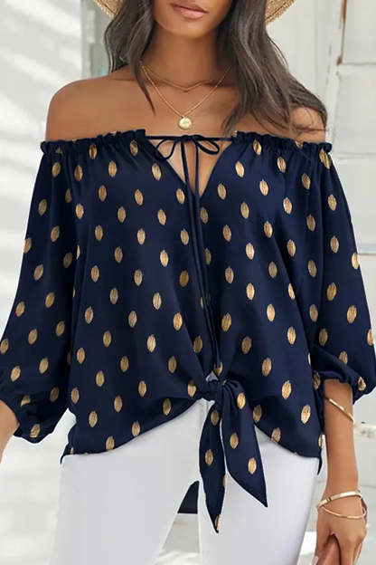 Print Patchwork Off the Shoulder Blouses(7 Colors)