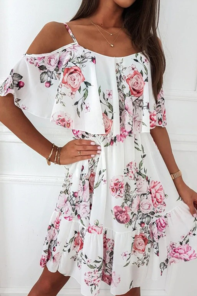 Print Patchwork Spaghetti Strap Cake Skirt Dresses
