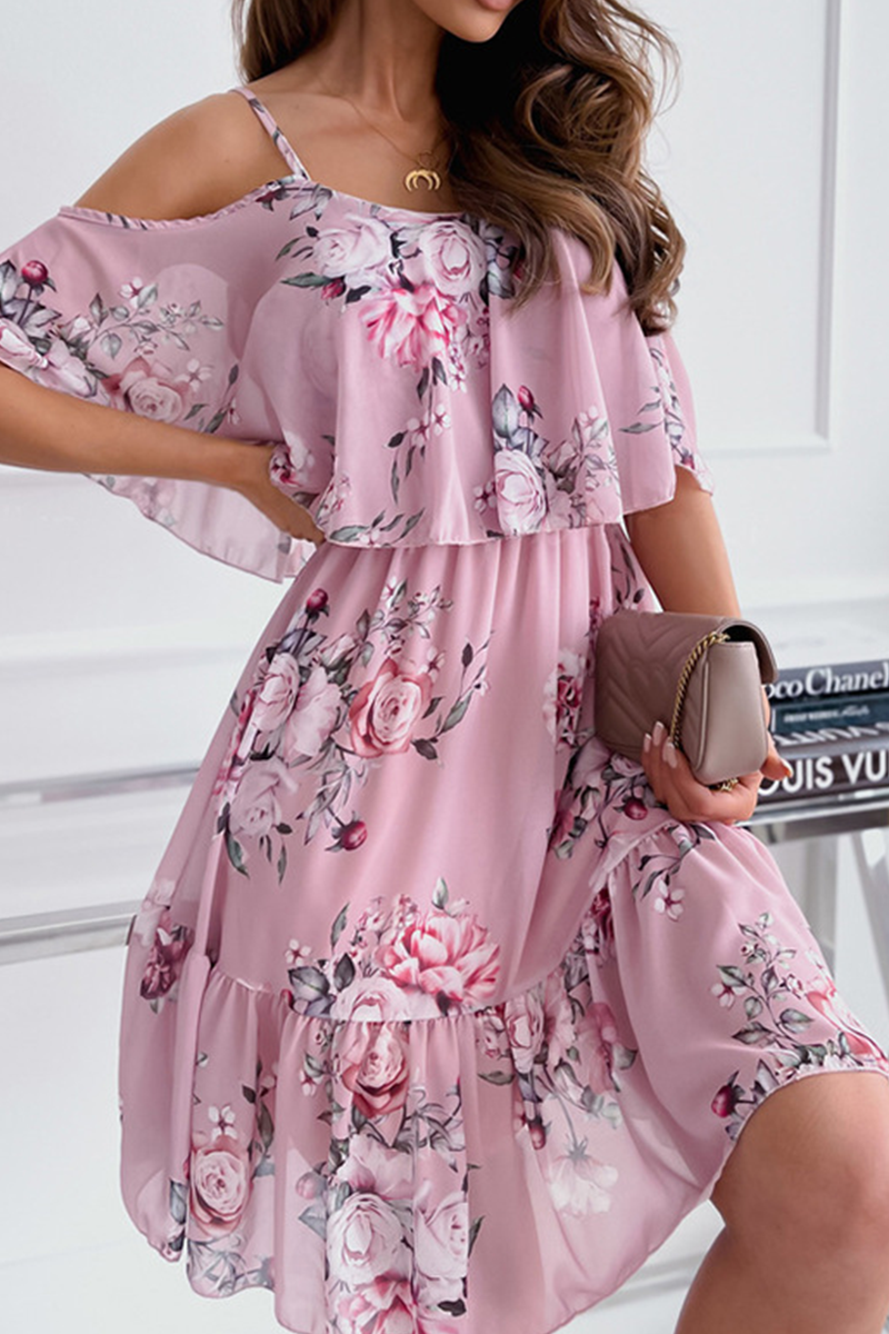 Print Patchwork Spaghetti Strap Cake Skirt Dresses