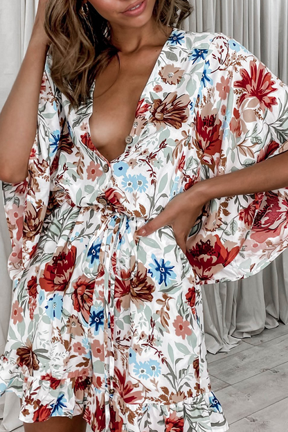 Print Patchwork V Neck Straight Jumpsuits(7 Colors)