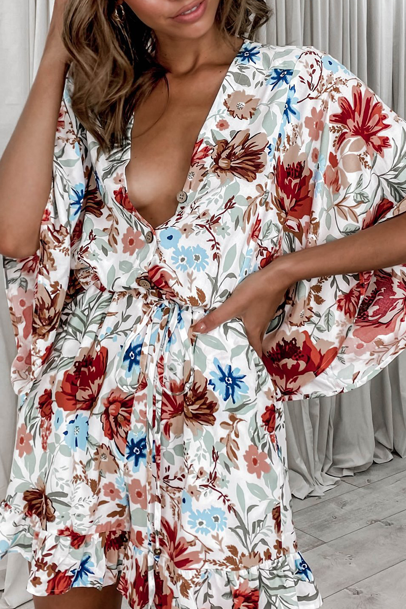 Print Patchwork V Neck Straight Jumpsuits(7 Colors)