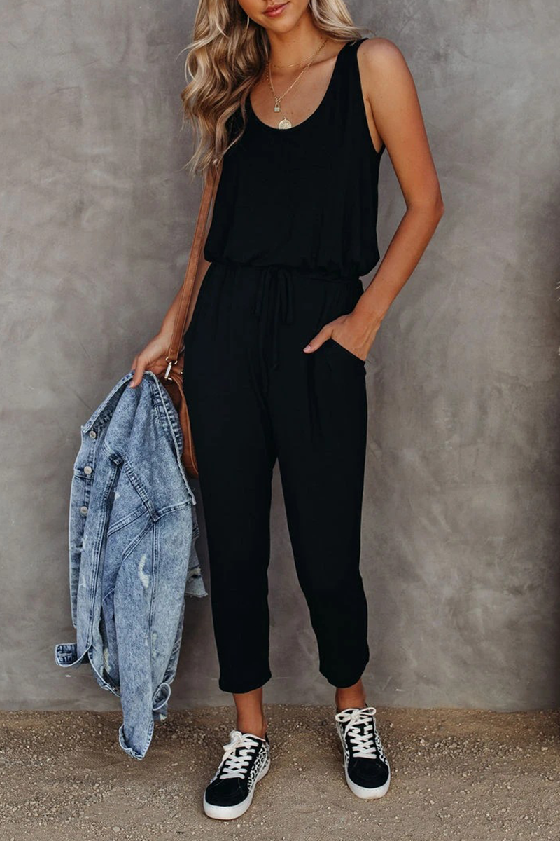 Patchwork U Neck Regular Jumpsuits
