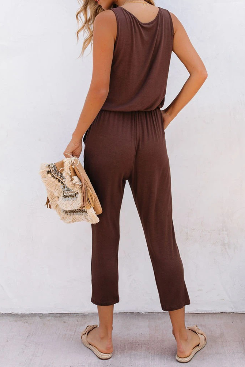 Patchwork U Neck Regular Jumpsuits