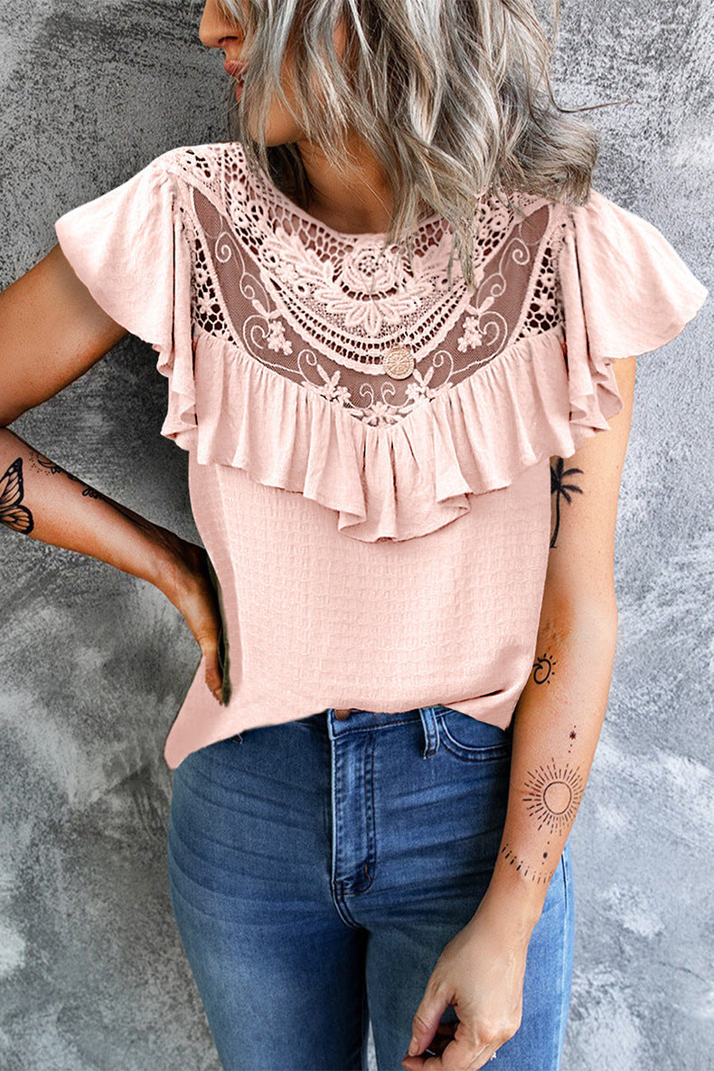 Flounce O Neck T-shirts(8 Colors)
