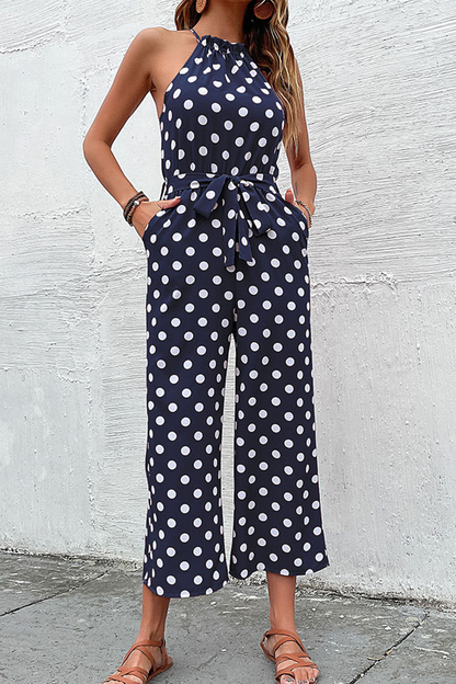 Dot Patchwork Halter Straight Jumpsuits(4 Colors)