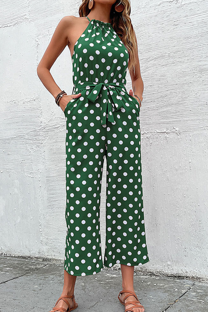Dot Patchwork Halter Straight Jumpsuits(4 Colors)