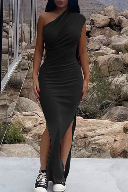 Slit One Shoulder Pencil Skirt Dresses
