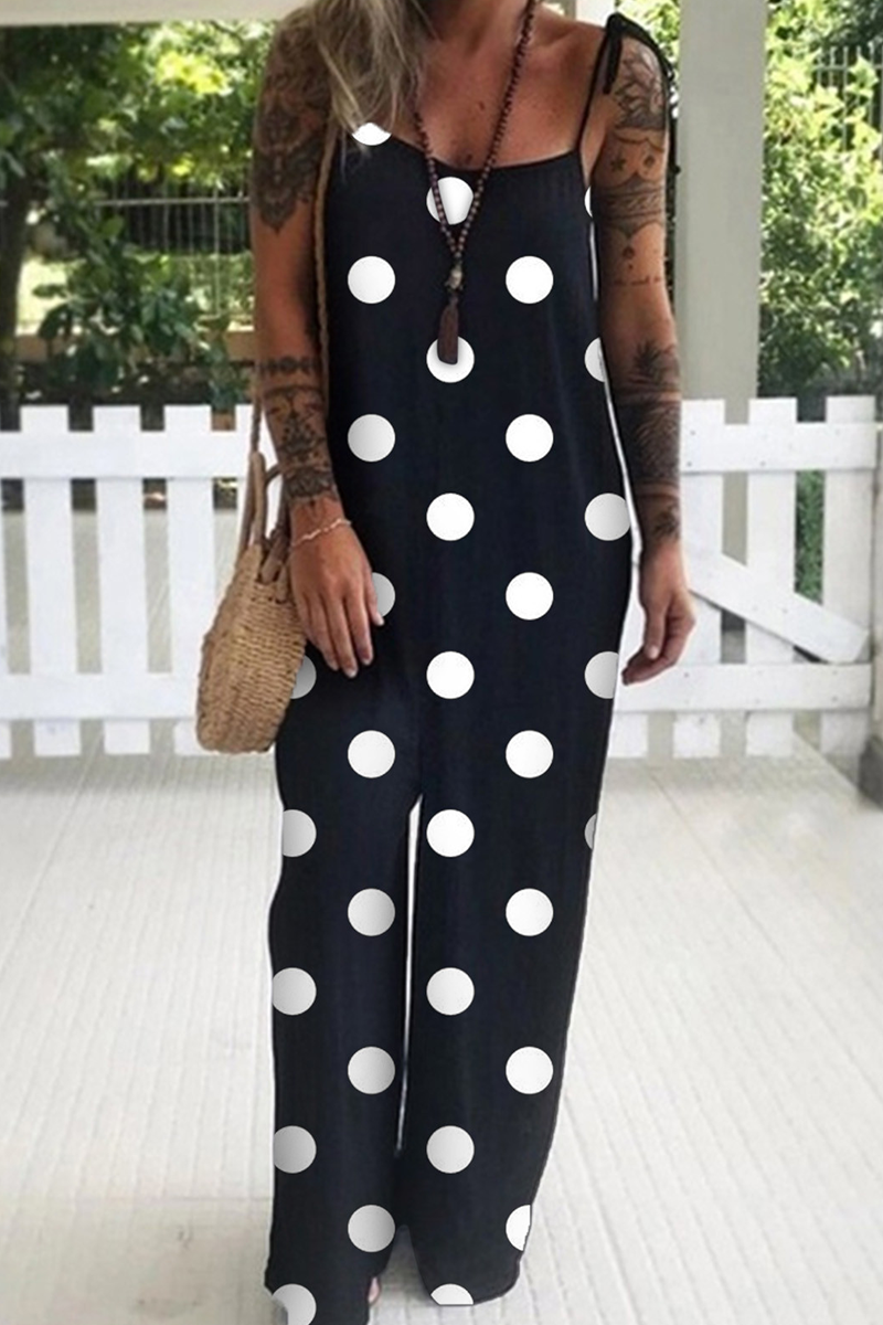 Print Patchwork Spaghetti Strap Straight Jumpsuits(3 Colors)