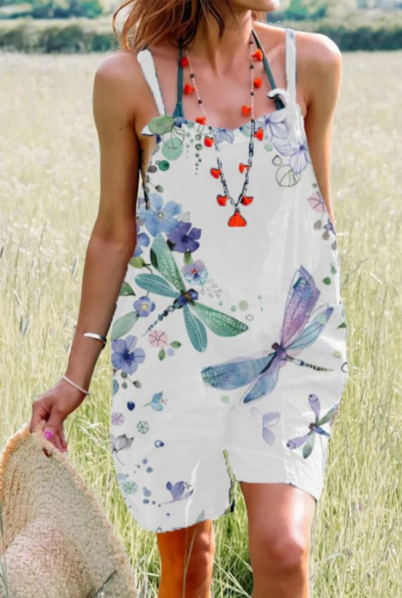 Print Patchwork Spaghetti Strap Straight Jumpsuits(5 Colors)