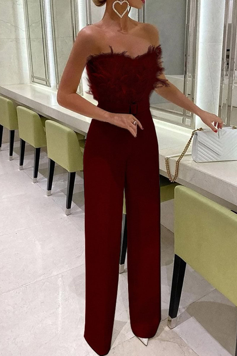 Feathers With Belt Strapless Jumpsuits(5 Colors)