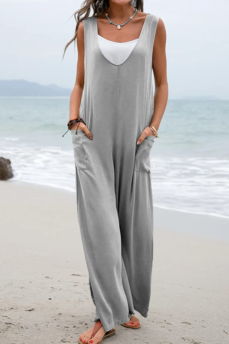 Patchwork U Neck Straight Jumpsuits(5 Colors)