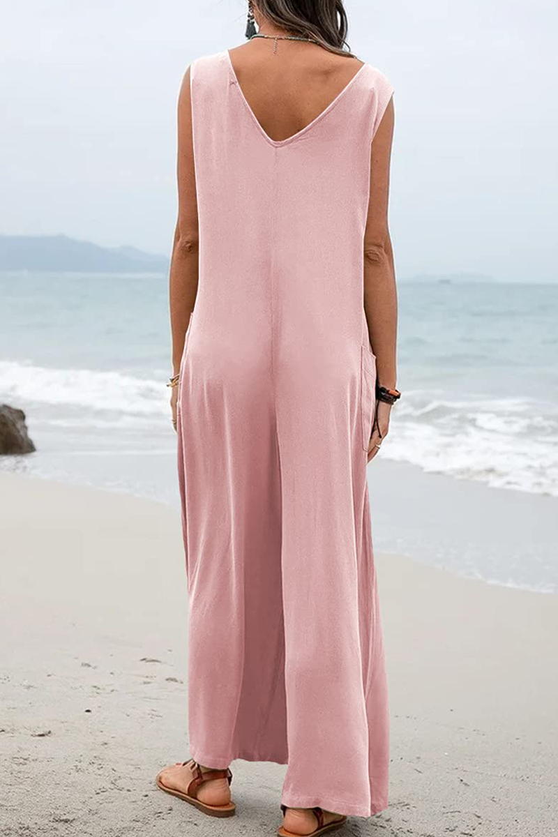 Patchwork U Neck Straight Jumpsuits(5 Colors)