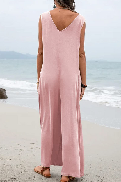 Patchwork U Neck Straight Jumpsuits(5 Colors)