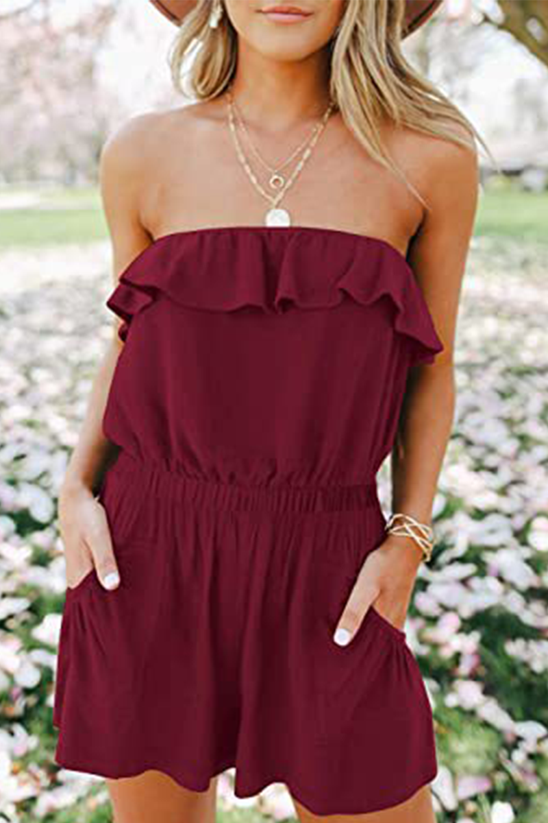 Flounce Strapless Straight Jumpsuits(5 Colors)
