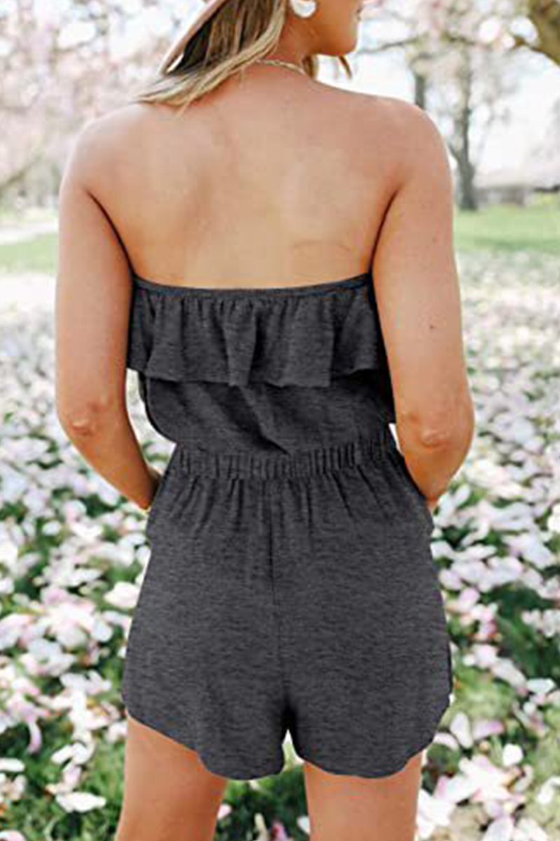 Flounce Strapless Straight Jumpsuits(5 Colors)